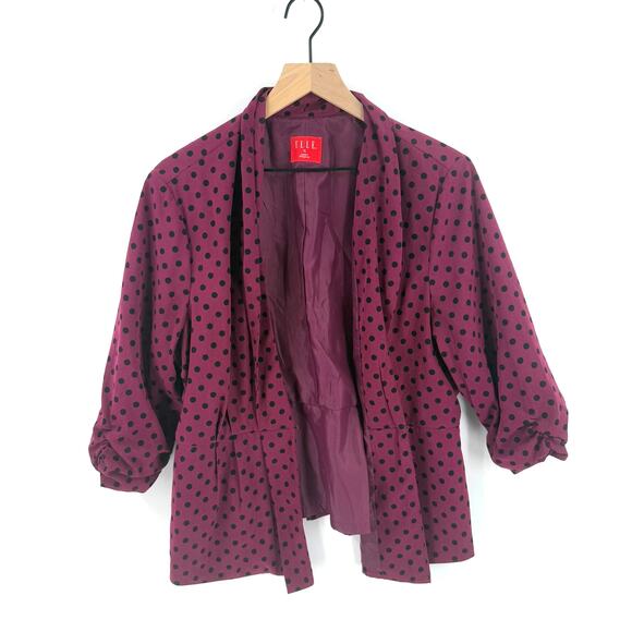 Y2K Elle Women’s Size XL Burgundy Black Polka Dot Blazer Jacket Retro Statement - Picture 1 of 9